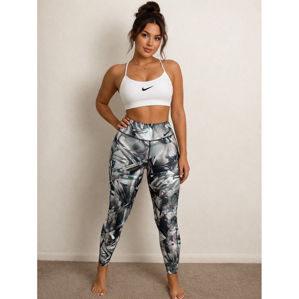 Nike Legend Pant Dri-FIT Geometric Abstract‎ Print Leggings Womens XS Grey Black